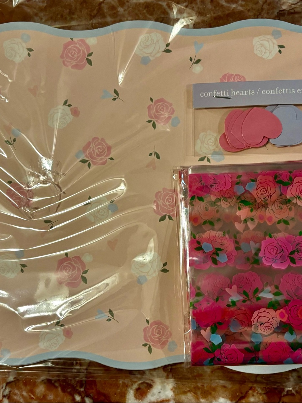 Floral Rose Confetti Party Tableware Set - Pink